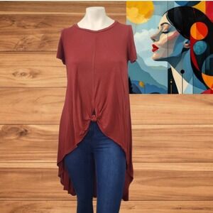 Forever 21 Womens Rust Knot-Front‎ High-Low Tunic Top Size XS Rayon